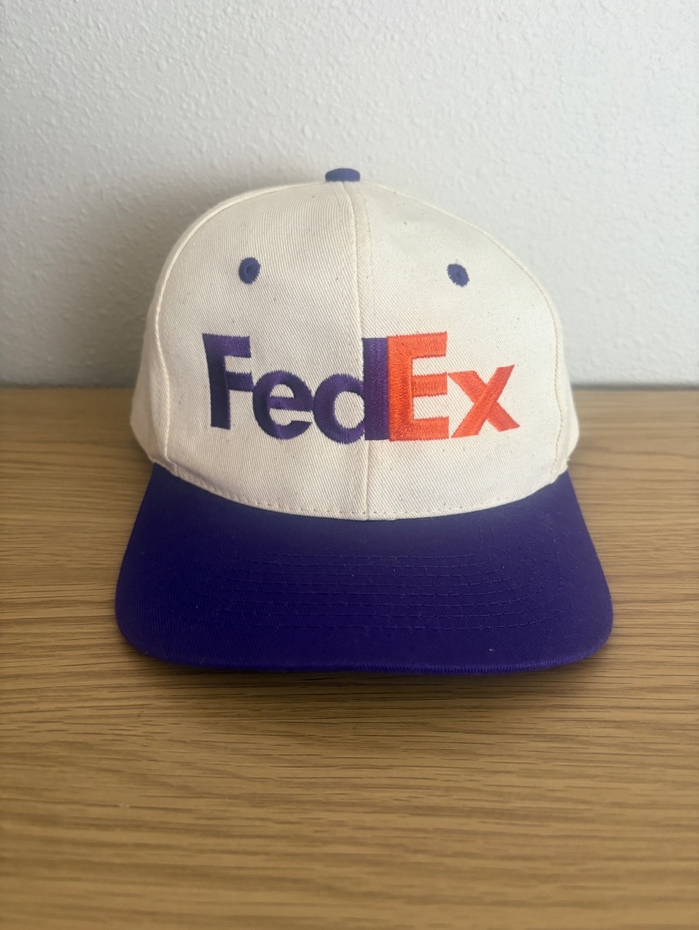 Vintage FedEx Snapback Hat White Purple Orange Embroidered Logo Cap